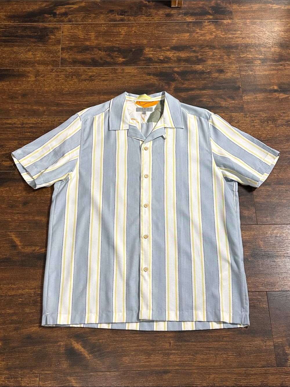 Ted Baker London Men’s L Striped Short Sleeve Button Up Shirt 💛